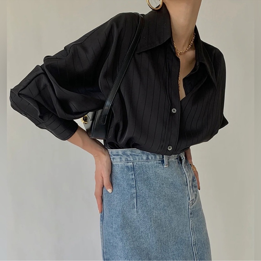 NWT Commense Black Button Down Shirt Blouse